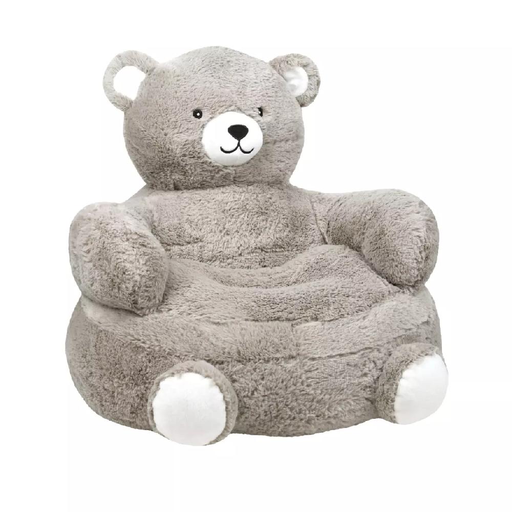 eminza Pouf peluche ours enfant (H45 cm) Leo Gris