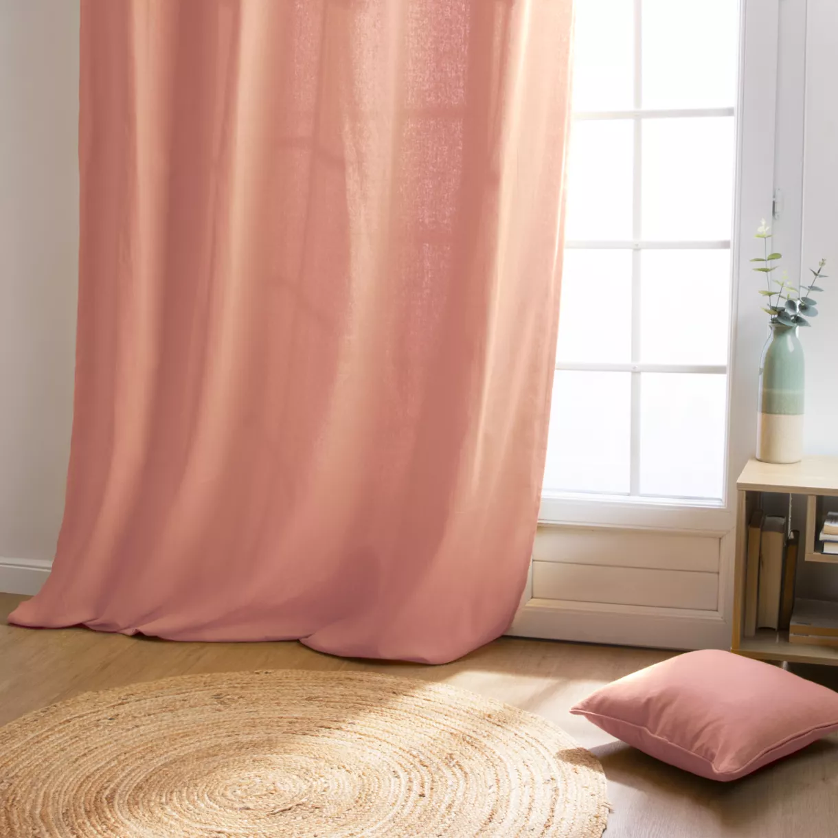 eminza Rideau coton (140 x 260 cm) Pixel Rose pêche