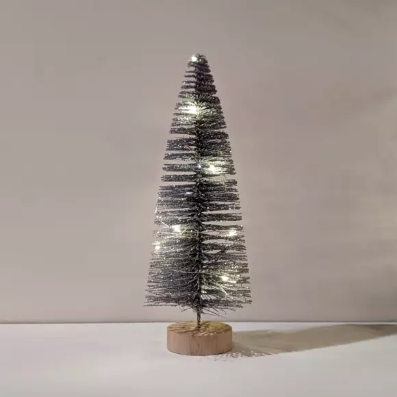 Eminza Sapin Lumineux à Piles (H30 Cm) Féérie Argent