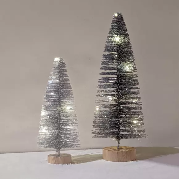 Eminza Sapin Lumineux à Piles (H30 Cm) Féérie Argent