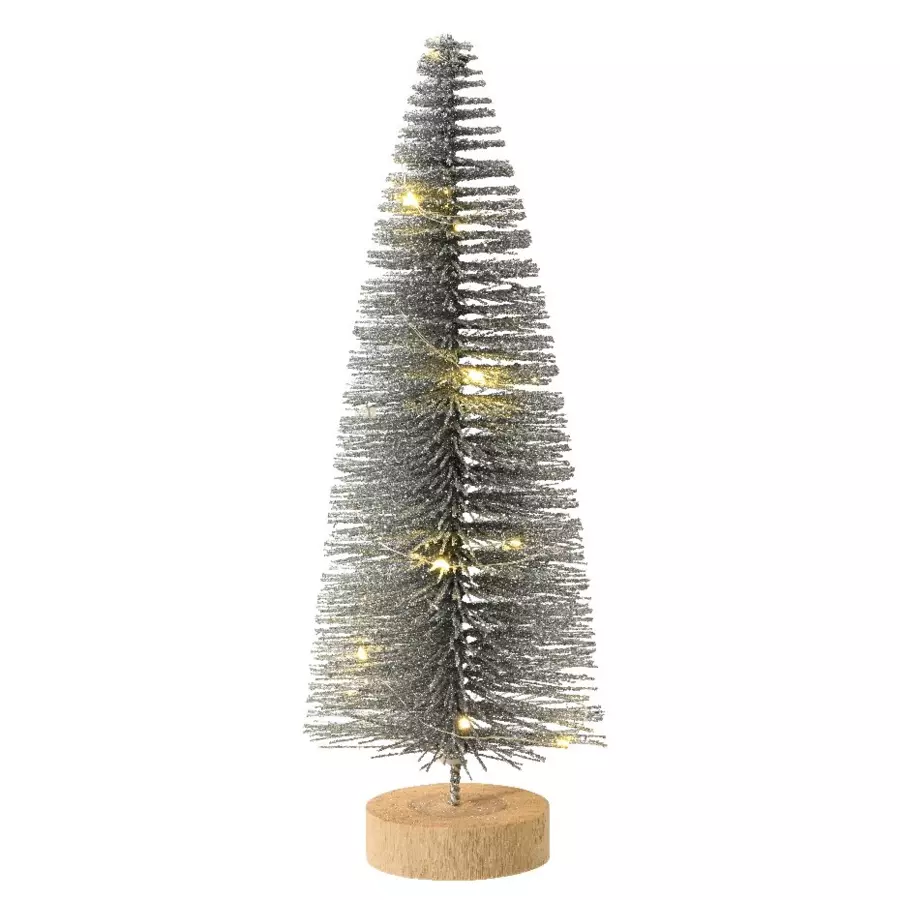 Eminza Sapin Lumineux à Piles (H30 Cm) Féérie Argent