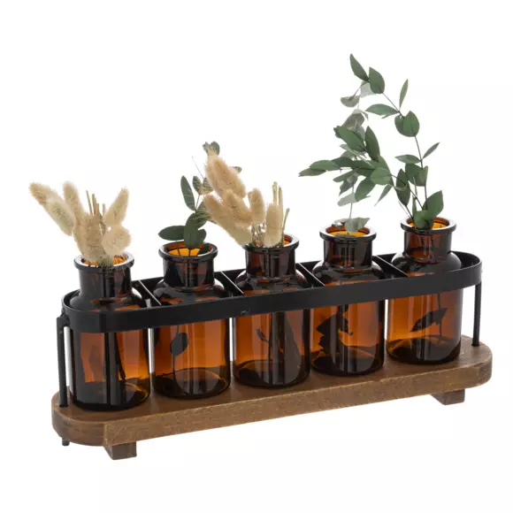 Eminza Soliflores Bois Et Métal Sophie Noir