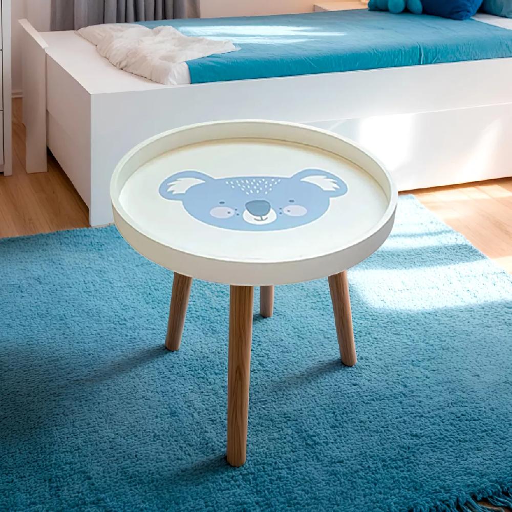 eminza Table basse enfant bois (D30 cm) Koala Bleu