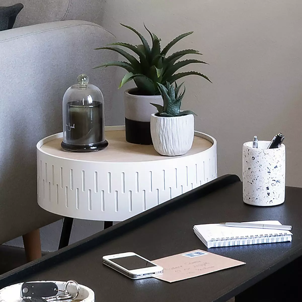 eminza Table coffre en bois (H45 cm) Shiro Blanche