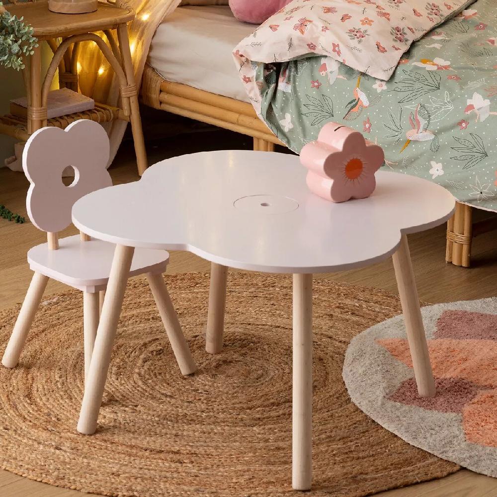 eminza Table enfant bois (40 cm) Douceur Fleur Rose