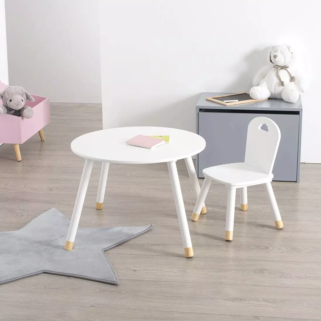 eminza Table enfant bois (H43 cm) Douceur Blanche