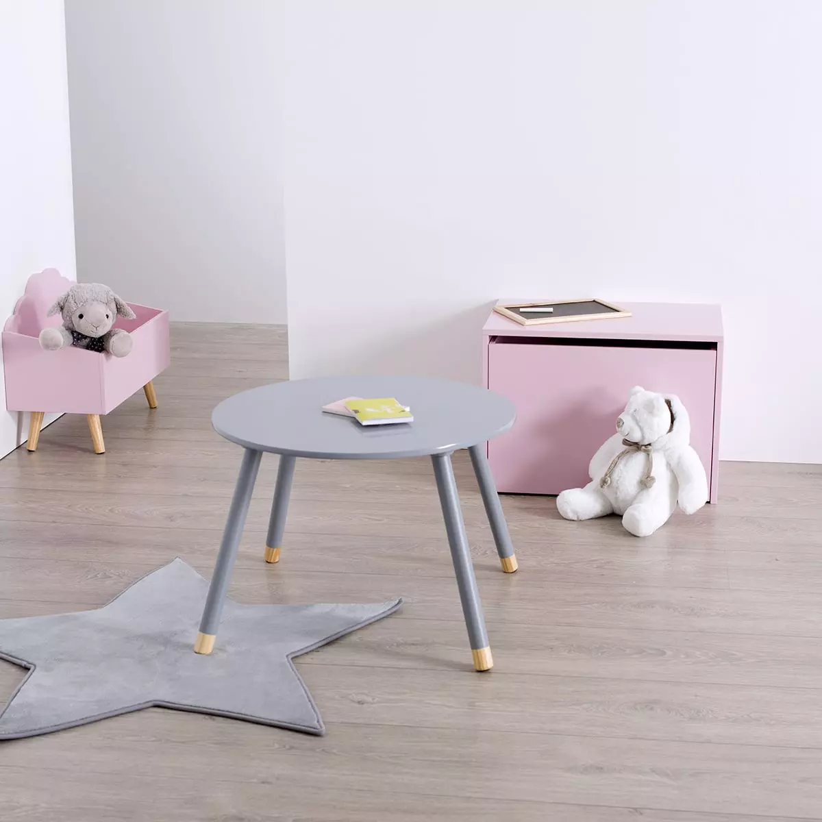 eminza Table enfant bois (H43 cm) Douceur Grise