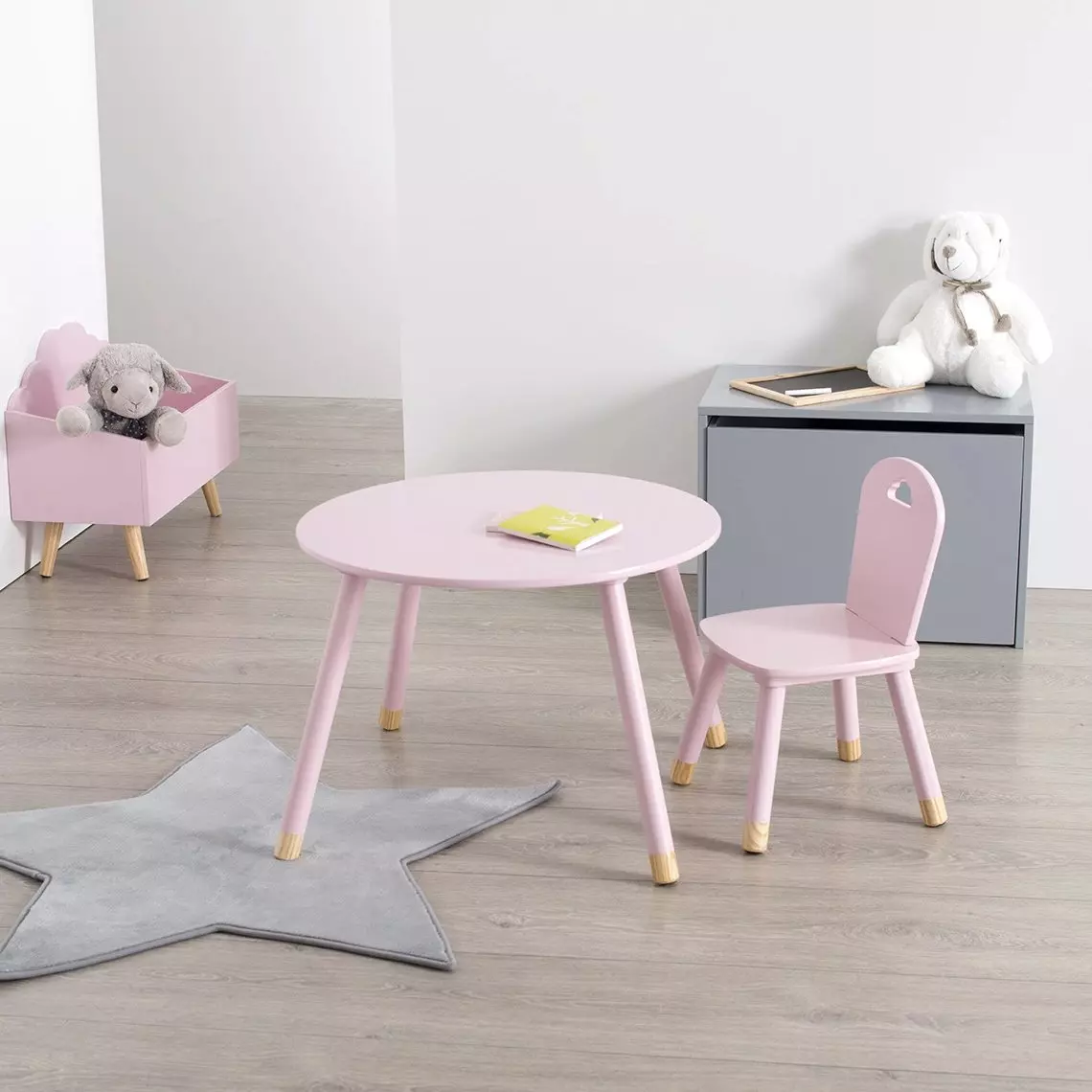 eminza Table enfant bois (H43 cm) Douceur Rose