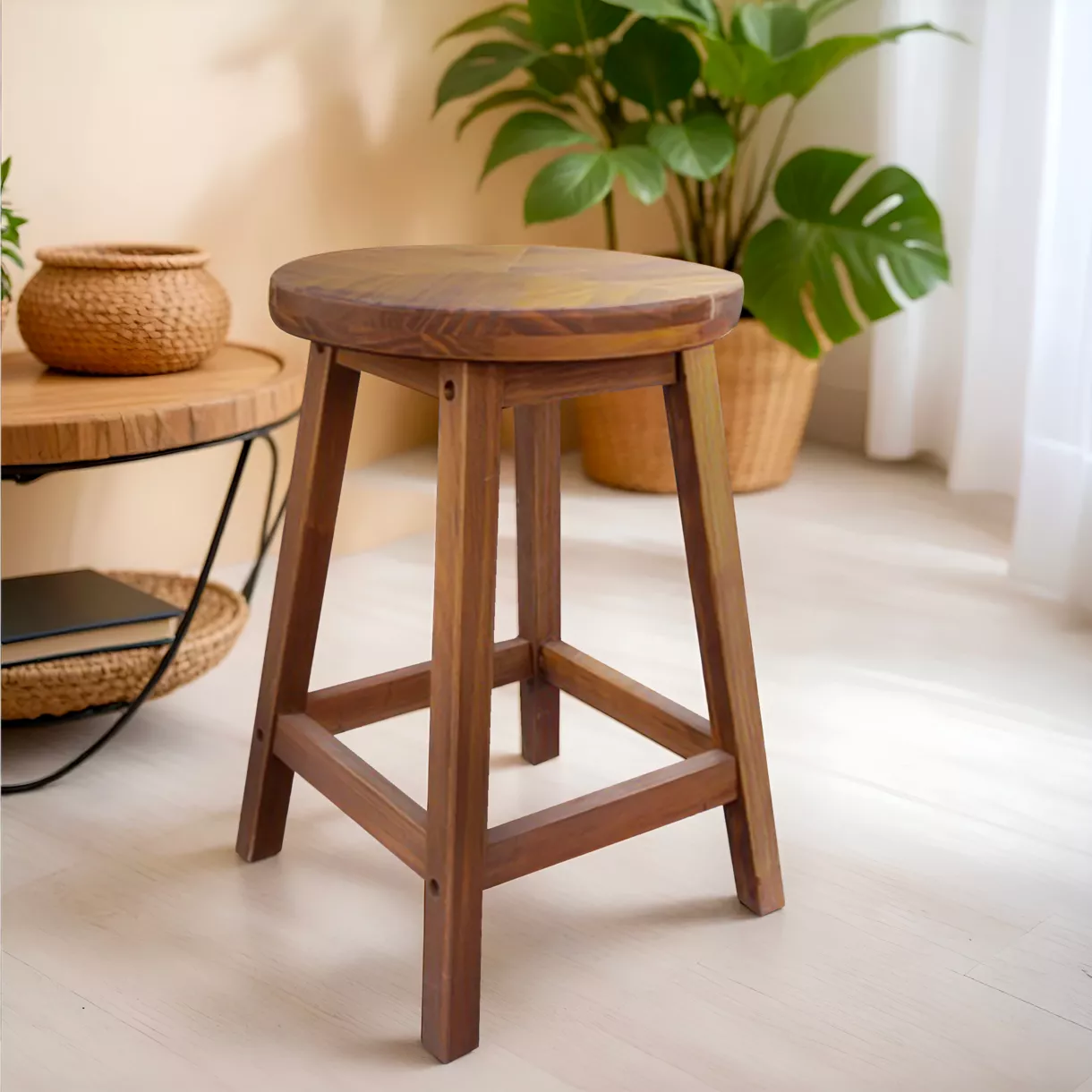 eminza Tabouret rond bois (H45 cm) Davao Marron