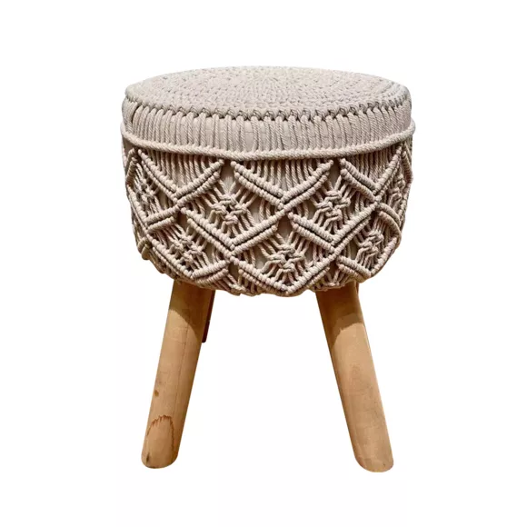 Eminza Tabouret Rond Macramé (H42 Cm) Sofia Beige