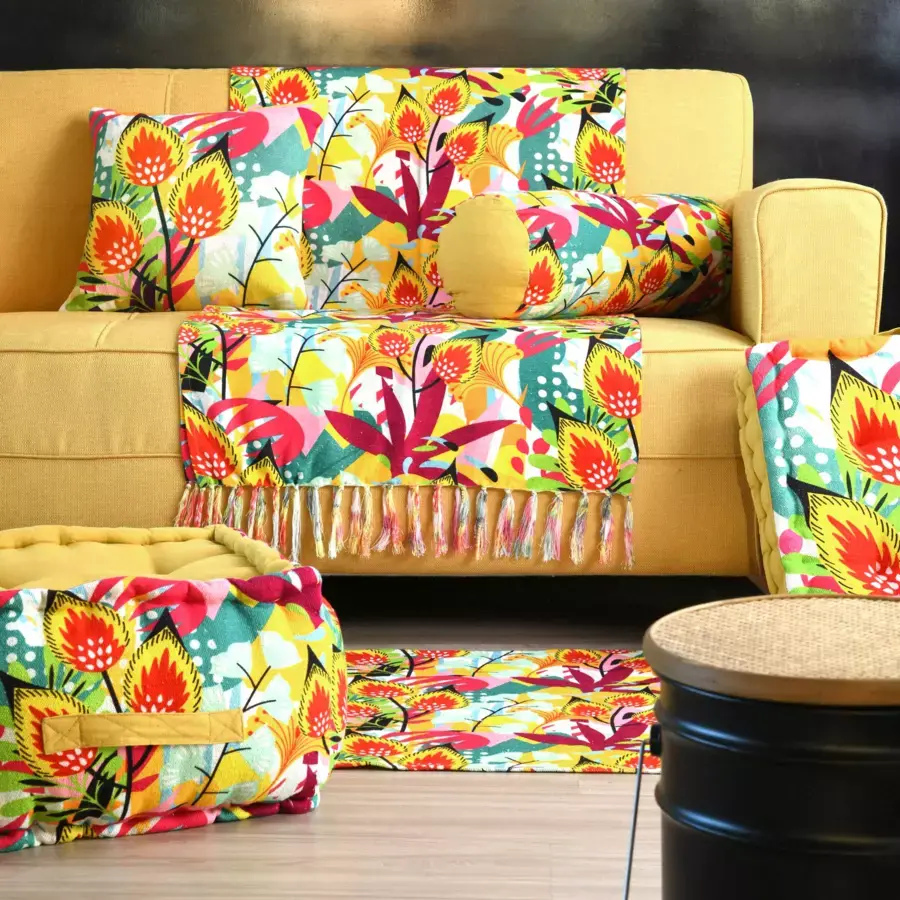 Eminza Tapis Coton (90 Cm) Popart Jaune Moutarde