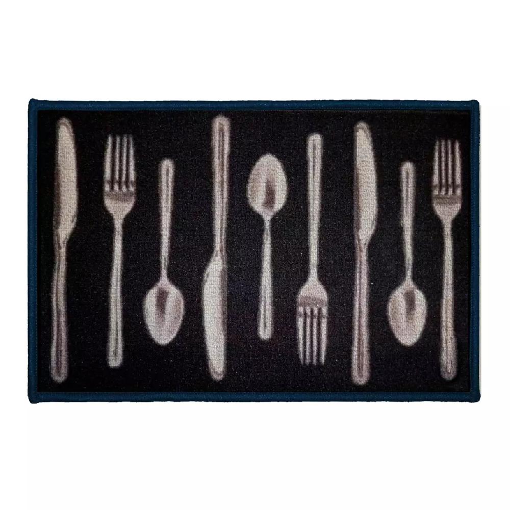 eminza Tapis de cuisine (60 cm) Couverts Noir