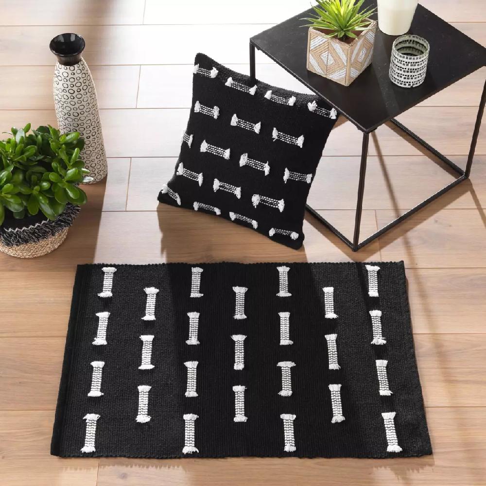 eminza Tapis de salon coton (50 x 80 cm) Juline Noir