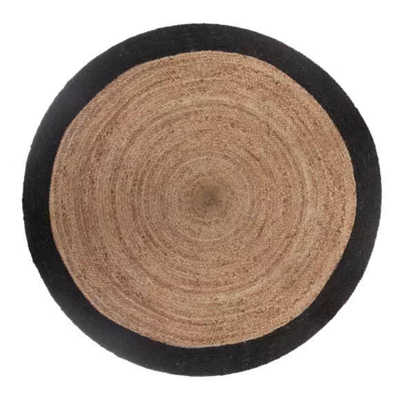 Eminza Tapis De Salon Jute Rond (120 Cm) Bord Noir