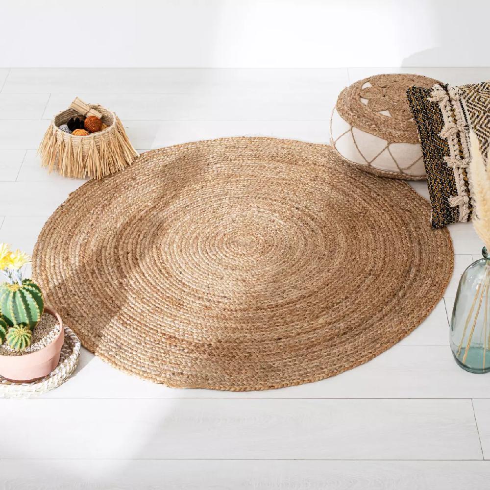 eminza Tapis de salon jute rond (120 cm) Gio Beige