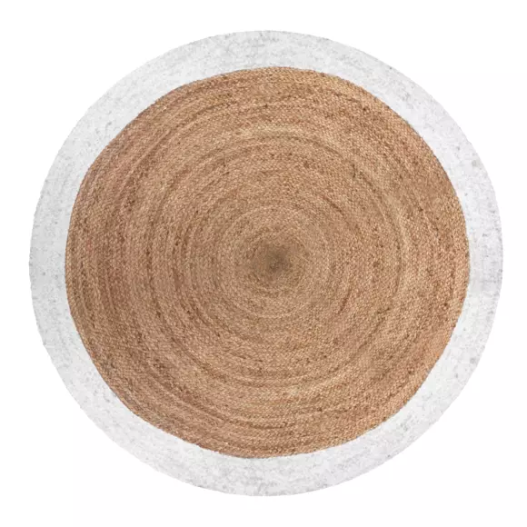 Eminza Tapis De Salon Jute Rond (D120 Cm) Bord Blanc