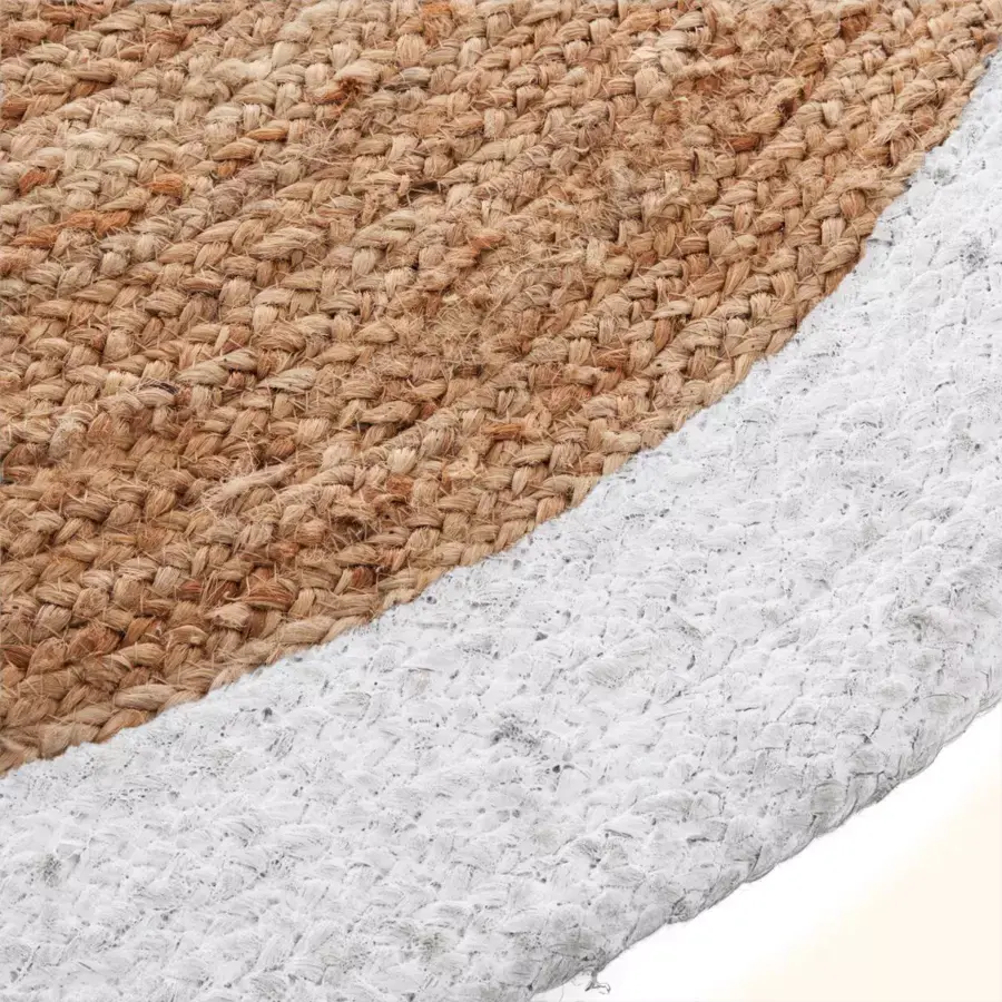 Eminza Tapis De Salon Jute Rond (D120 Cm) Bord Blanc