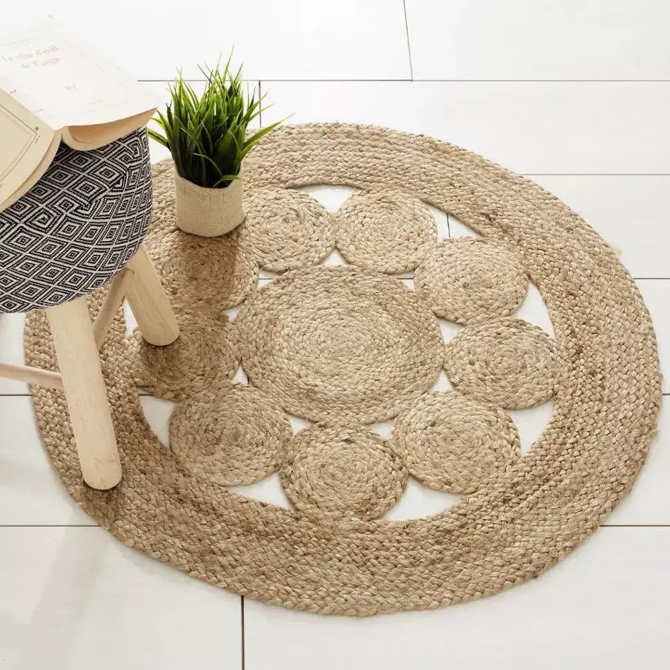 eminza Tapis jute rond (80 cm) Giusti Beige naturel
