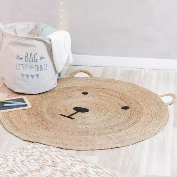 Eminza Tapis Rond Jute Enfant (100 Cm) Ourson Beige