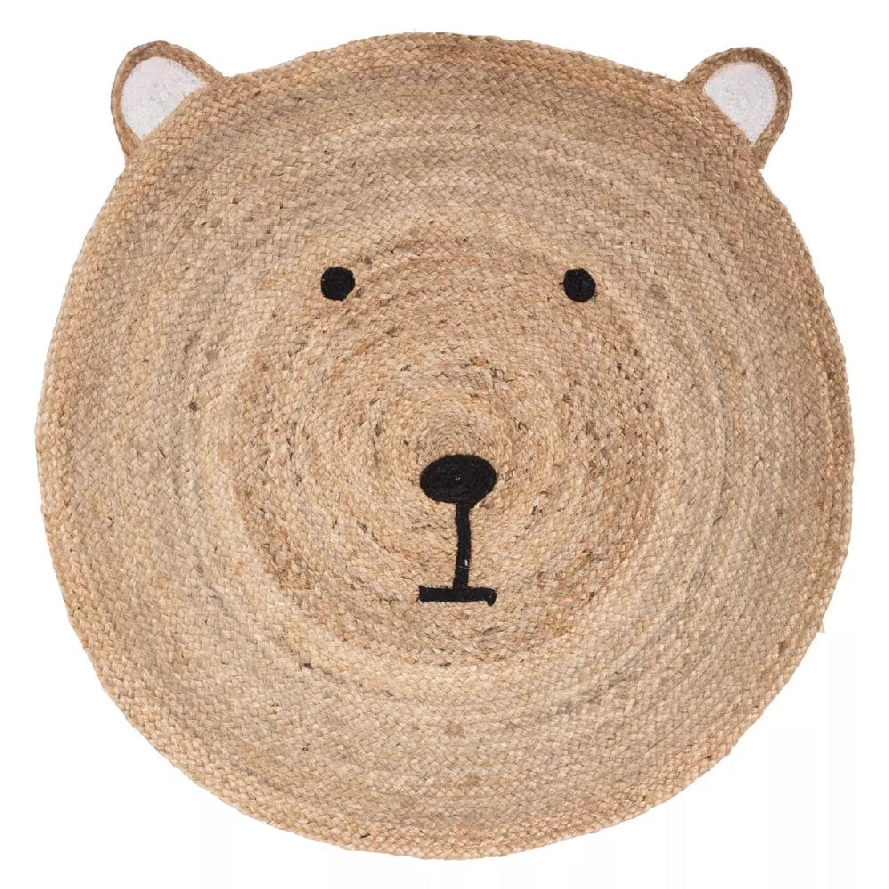eminza Tapis rond jute enfant (100 cm) Ourson Beige
