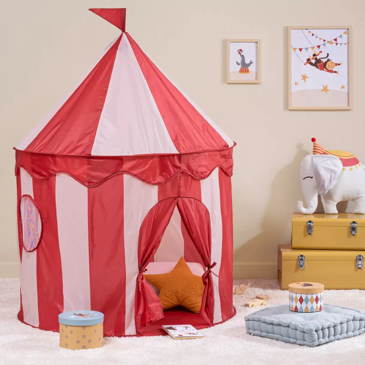 eminza Tente pop-up enfant (H135 cm) Circus Rouge