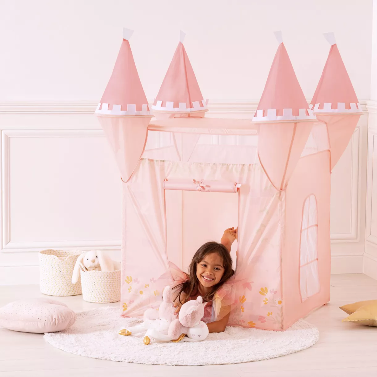 eminza Tente pop-up enfant (H78 cm) Château Rose