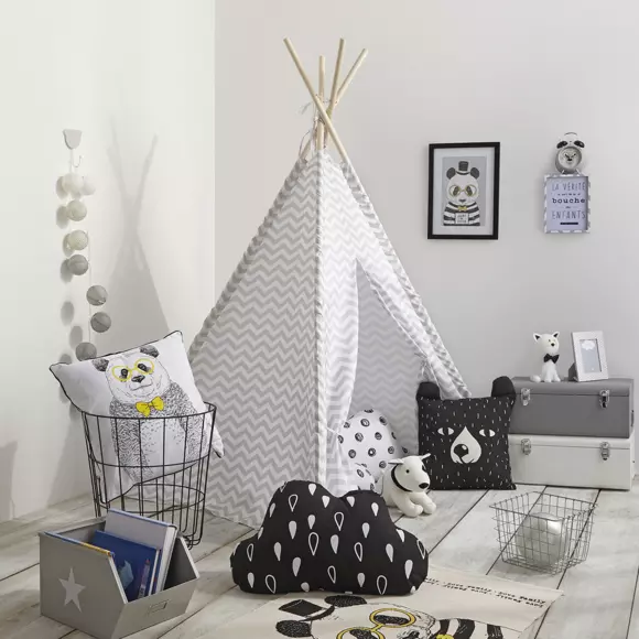 Eminza Tipi Enfant Bois Et Tissu (H160 Cm) Twin Gris