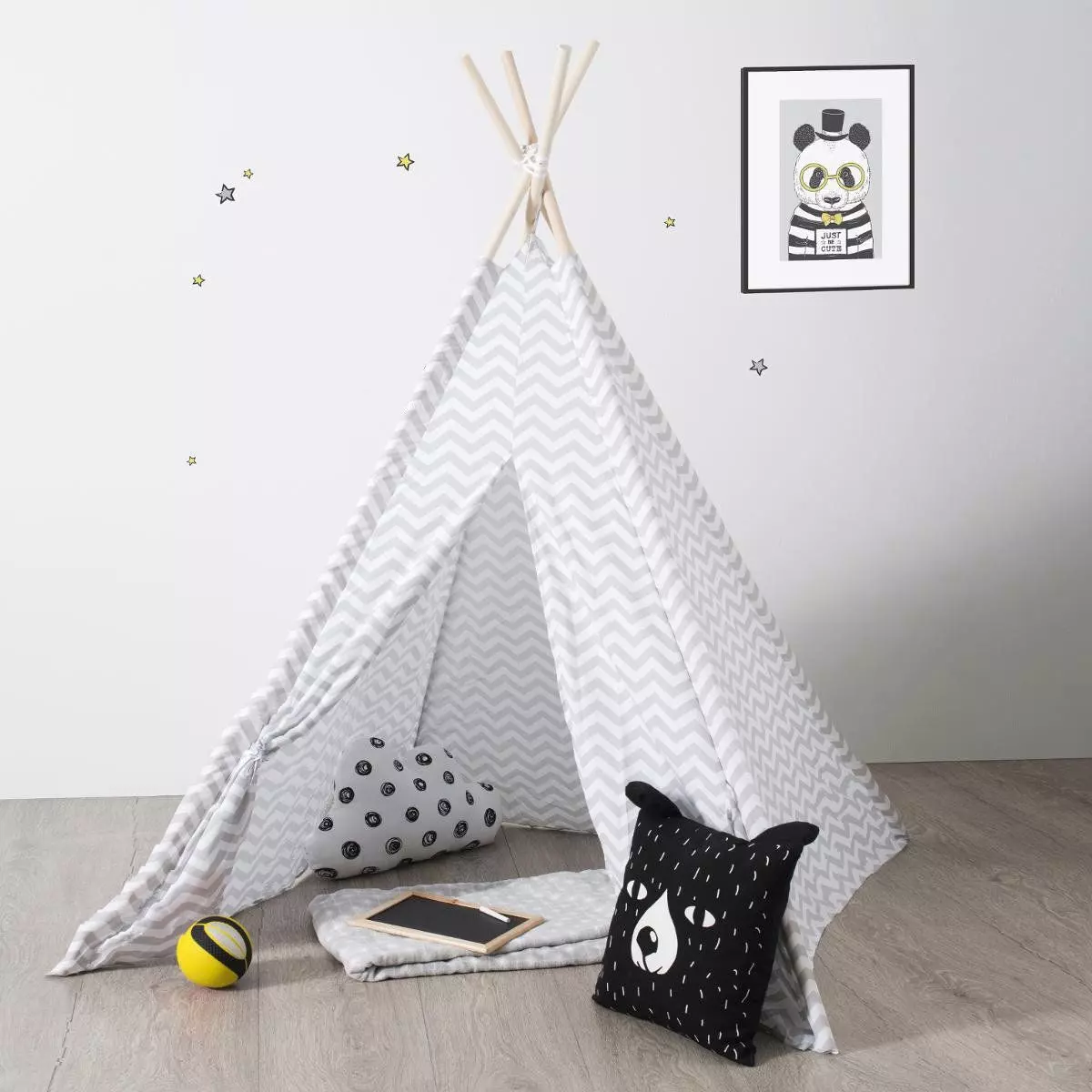 eminza Tipi enfant bois et tissu (H160 cm) Twin Gris