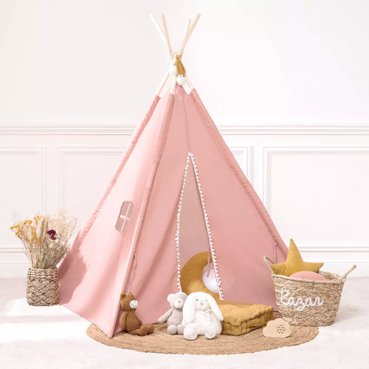 eminza Tipi enfant bois et tissu (H160 cm) Wapi Rose