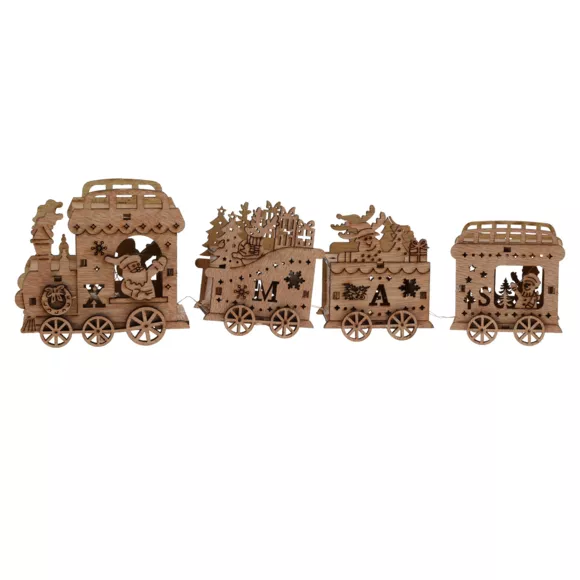 Eminza Train Lumineux à Piles (26 Cm) Bois Sculpté