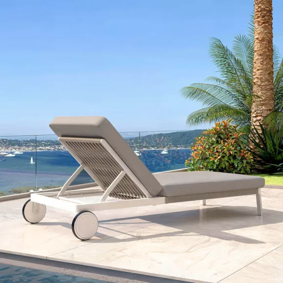 Eminza Transat En Aluminium Amalfi Blanc Et Taupe