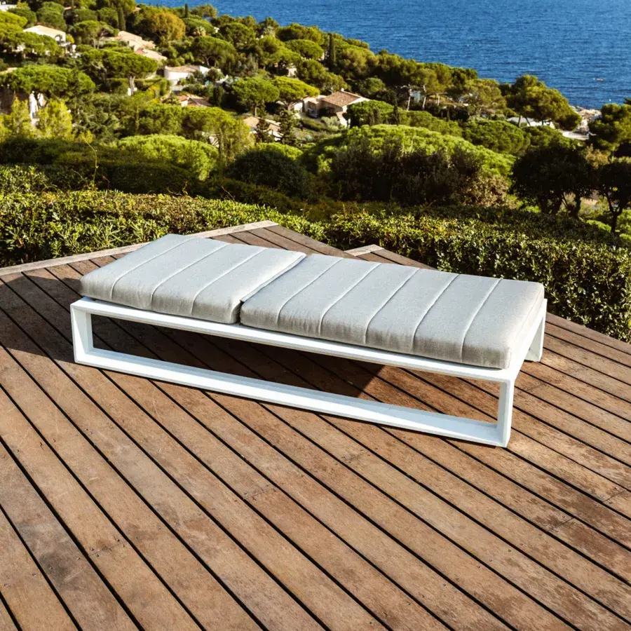 Eminza Transat En Aluminium Elba Blanc Et Taupe