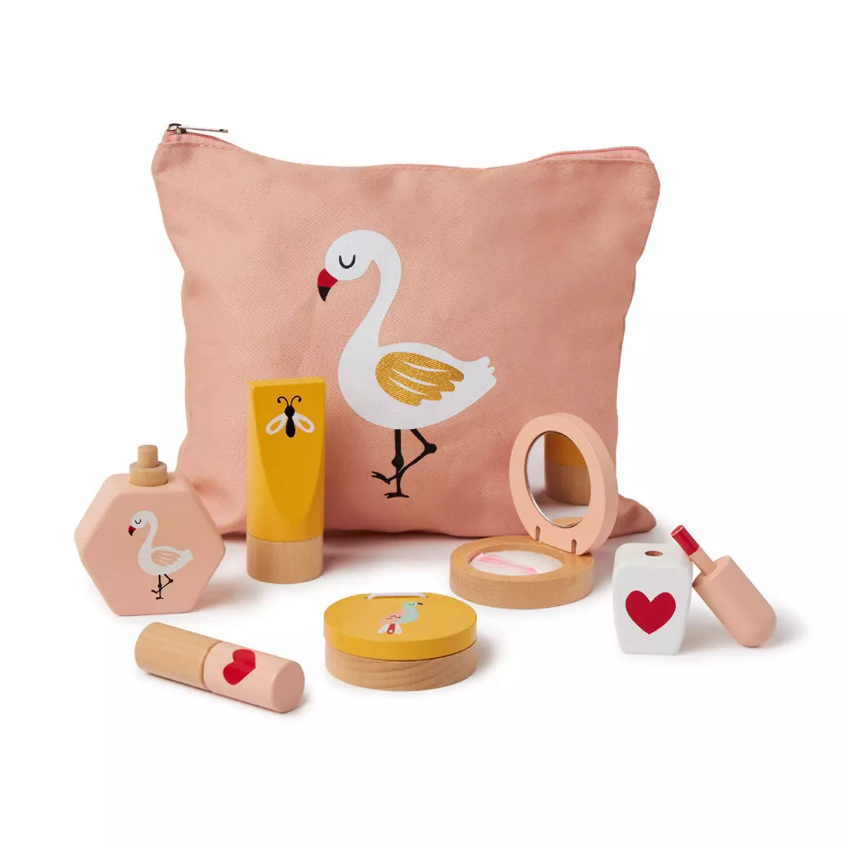 eminza Trousse maquillage en bois Cygne Rose