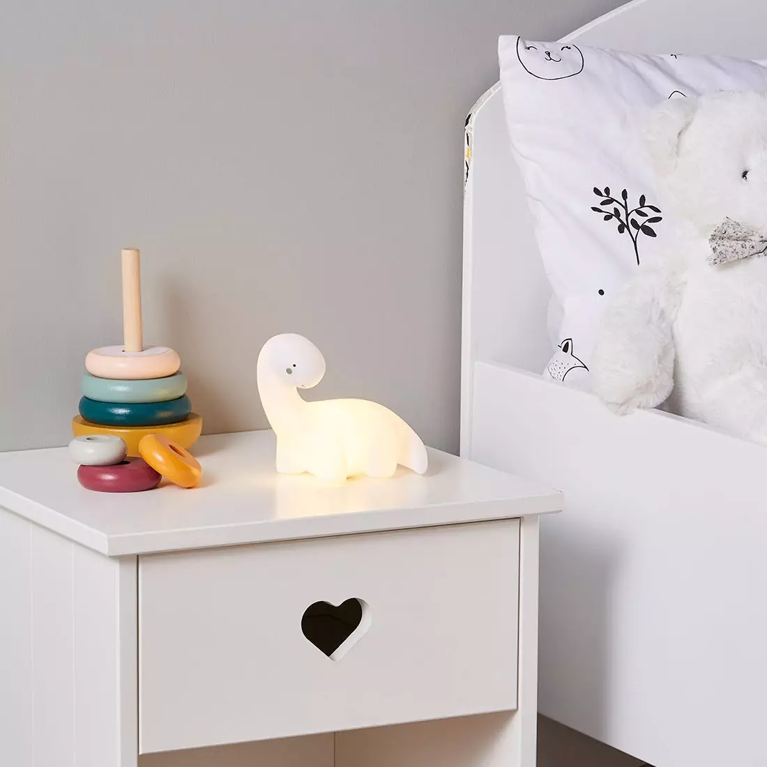eminza Veilleuse enfant (L13.2 cm) Dino Blanche