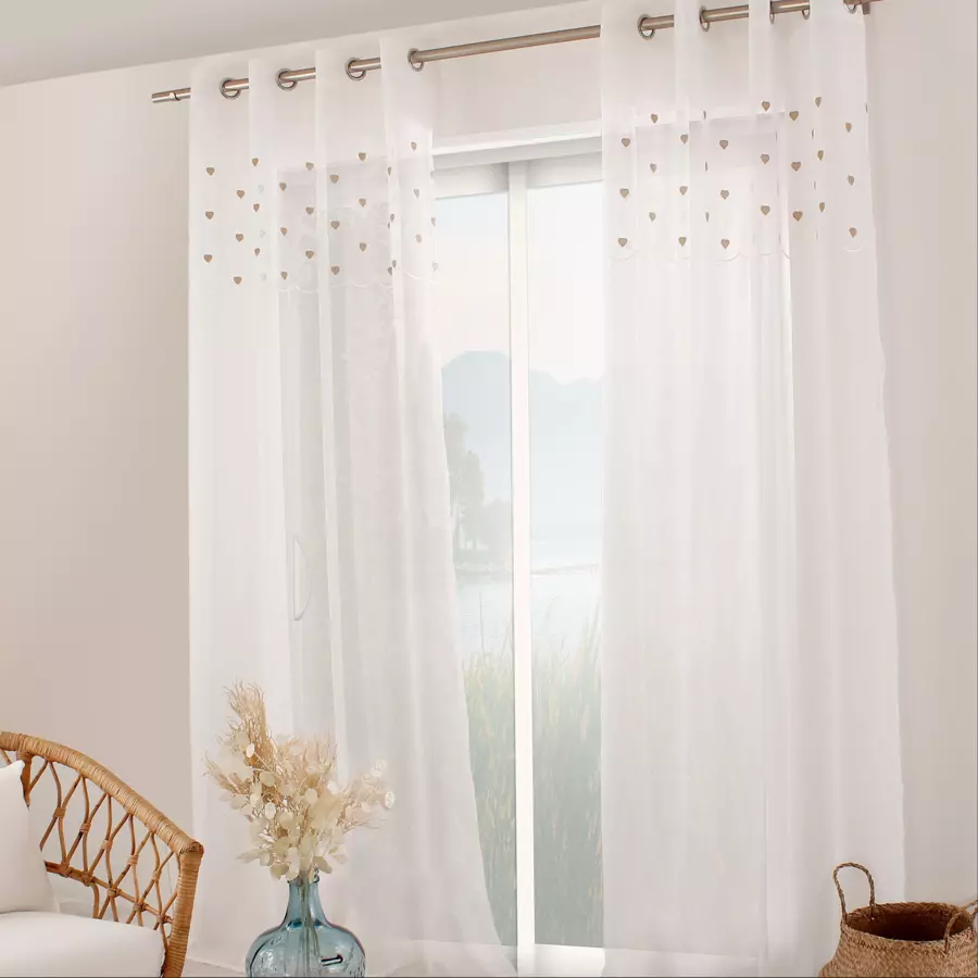 Eminza Voilage œillets (140 X 240 Cm) Coeurs Beige