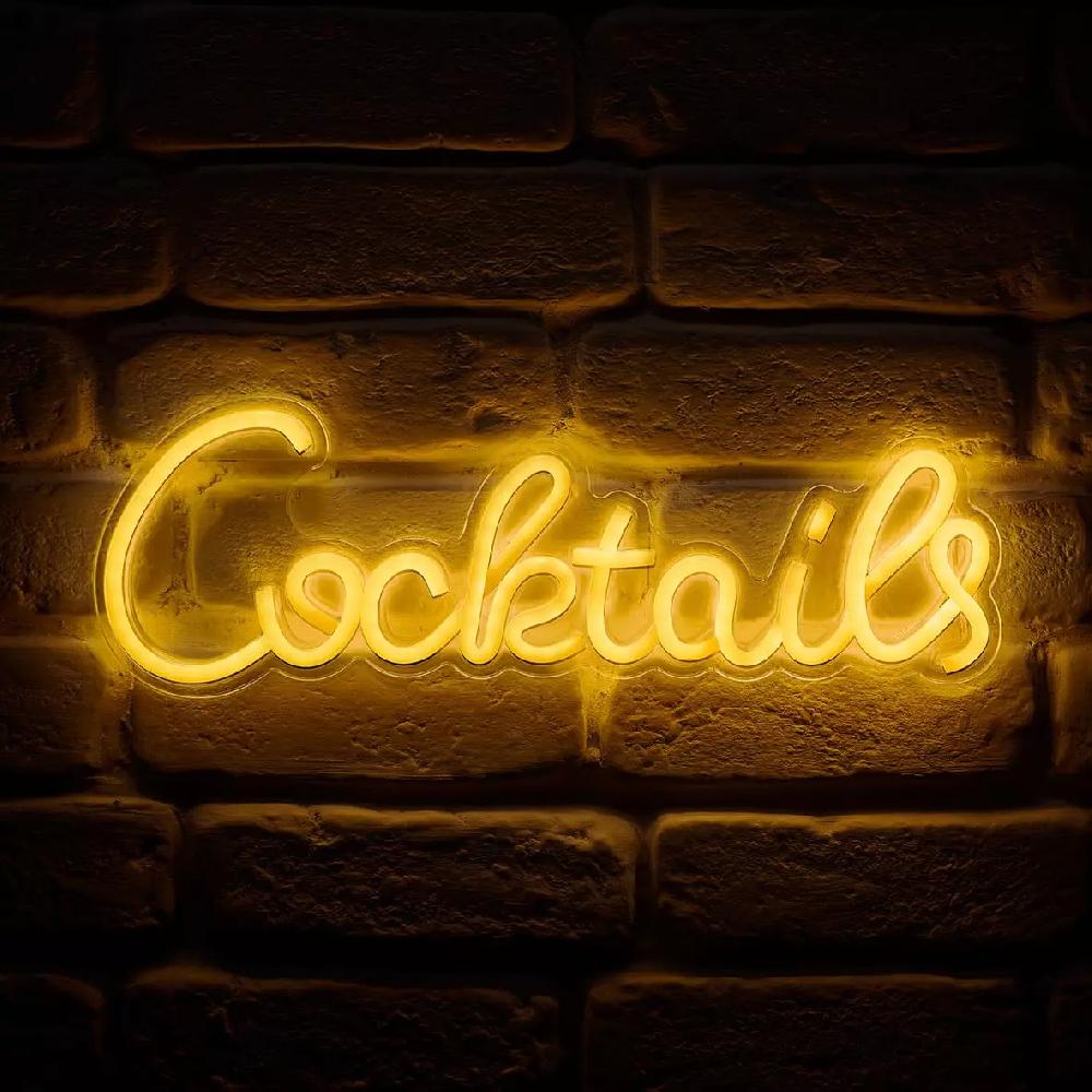 eminza Enseigne lumineuse néon (H14 cm) Cocktails Jaune