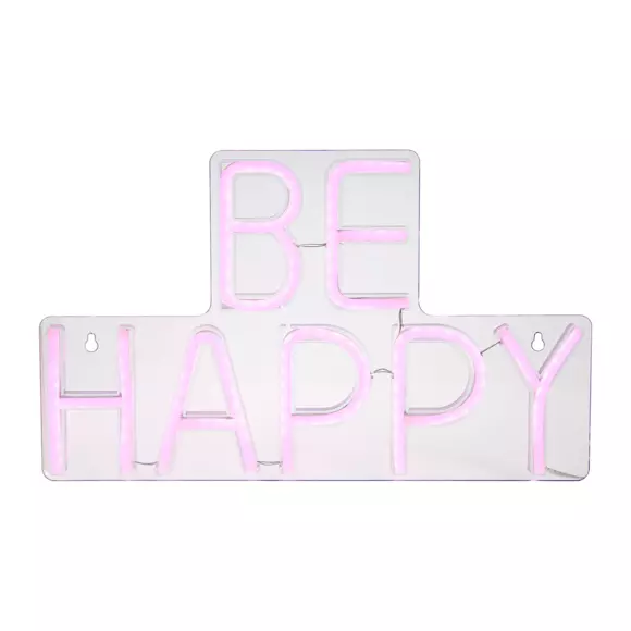 Eminza Enseigne Lumineuse Néon (H23 5 Cm) Be Happy Rose