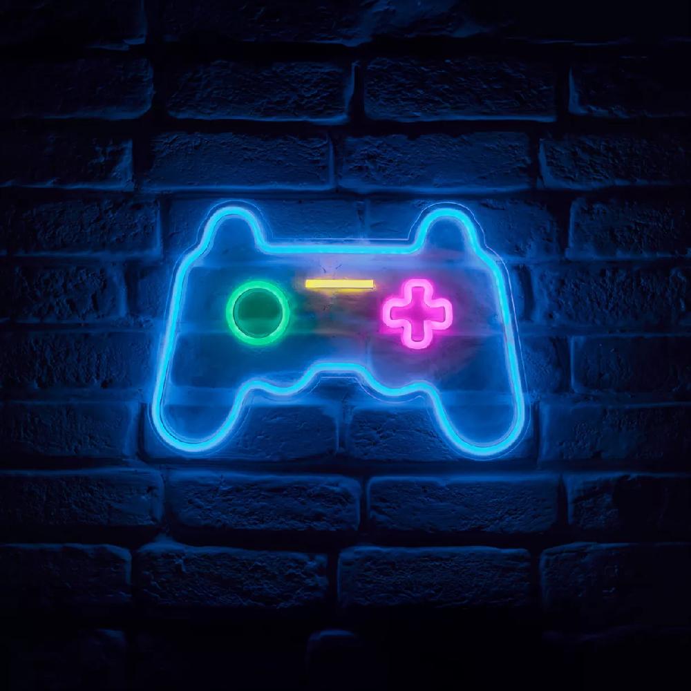 eminza Enseigne lumineuse néon (H28 cm) Manette de jeux Bleu