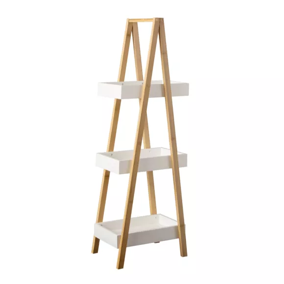 Eminza Etagère Bois Et Bambou (H84 Cm) Pyramide 3 Niveaux Blanche