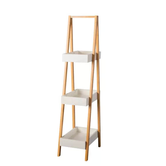 Eminza Etagère Bois Et Bambou (H84 Cm) Pyramide 3 Niveaux Blanche