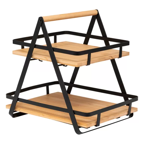 Eminza Etagère Cuisine Bois 2 Niveaux Anse (H29 Cm) Ordera Noire
