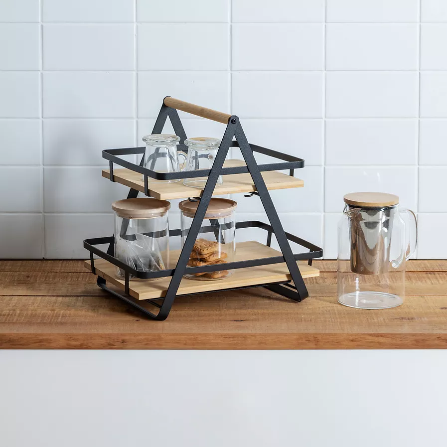 eminza Etagère cuisine bois 2 niveaux anse (H29 cm) Ordera Noire