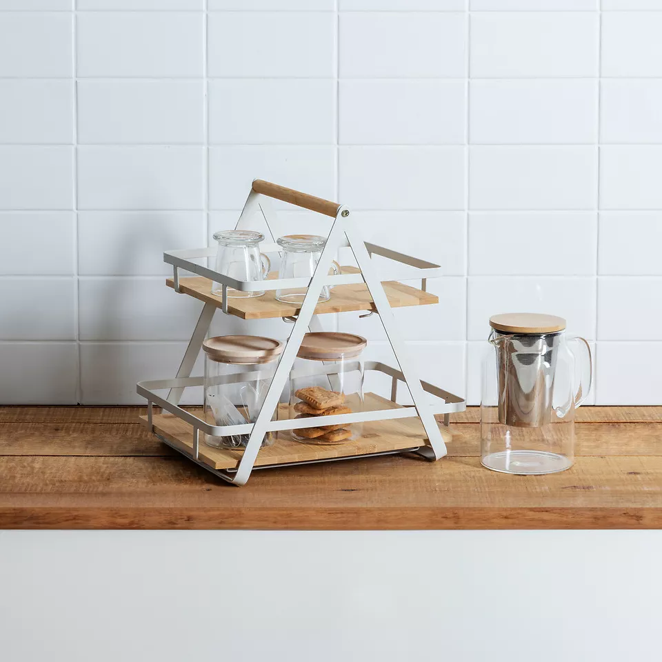 eminza Etagère cuisine bois 2 niveaux anse (H29 cm) Ordera Blanche