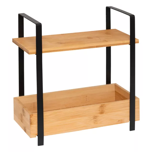 Eminza Etagère Cuisine Bois 2 Niveaux Bac (H30 Cm) Ordera Noire