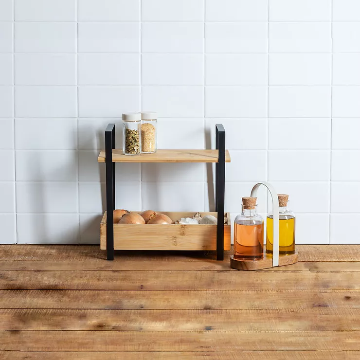 eminza Etagère cuisine bois 2 niveaux bac (H30 cm) Ordera Noire