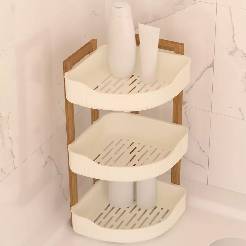 eminza Etagère d'angle salle de bain 3 niveaux (H45 cm) Natureo Blanc