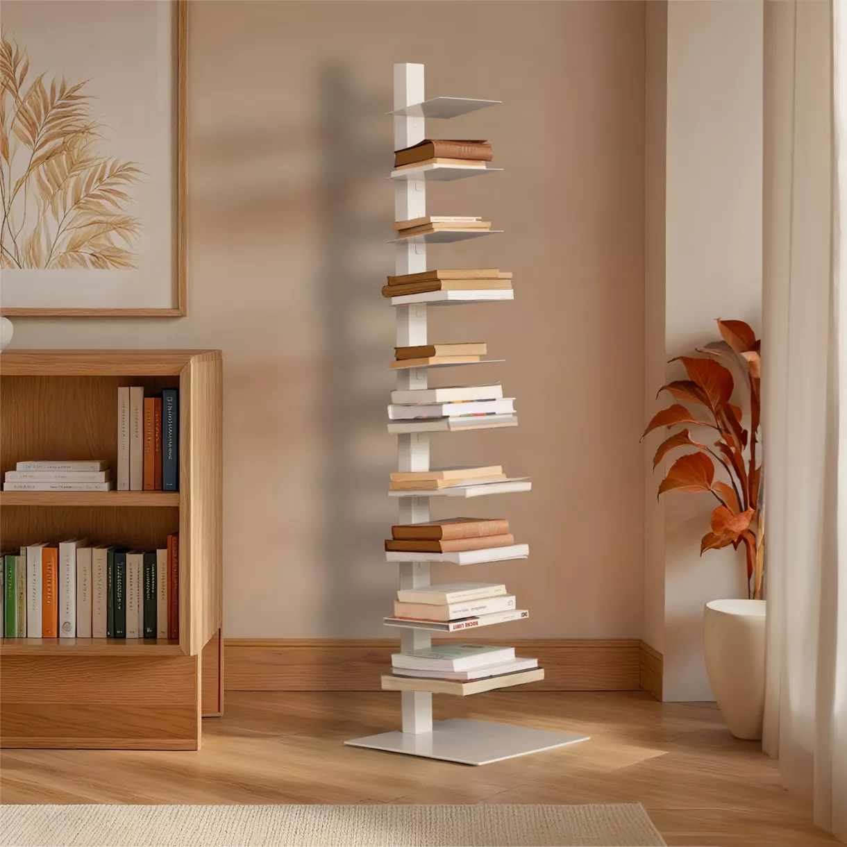 eminza Etagère de rangement 10 niveaux (H150 cm) Book Blanc