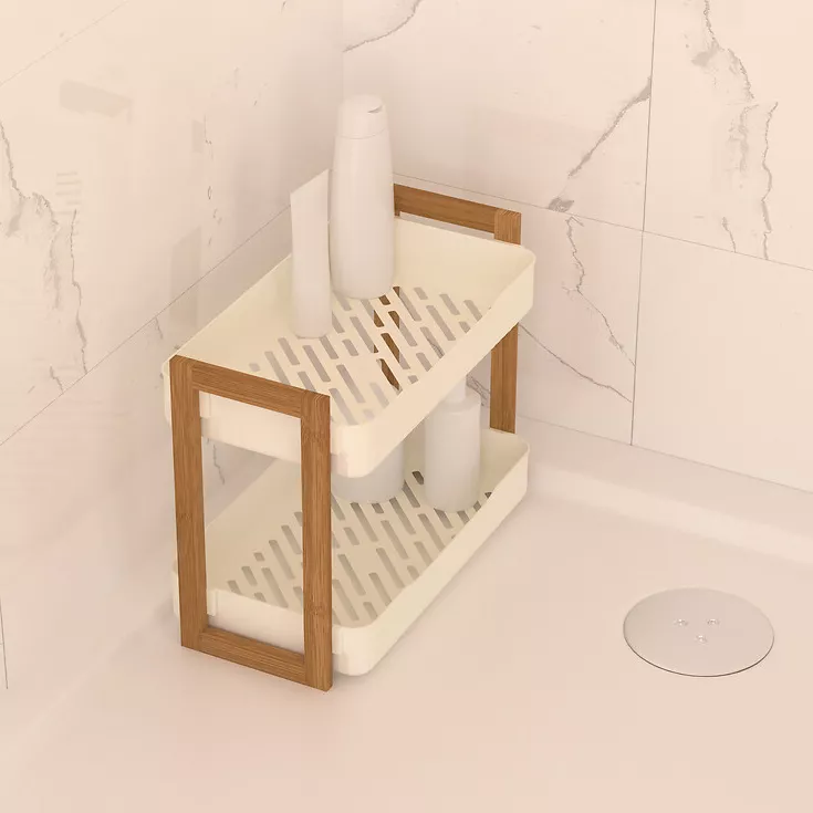 eminza Etagère de salle de bain 2 niveaux (H35 cm) Natureo Blanc