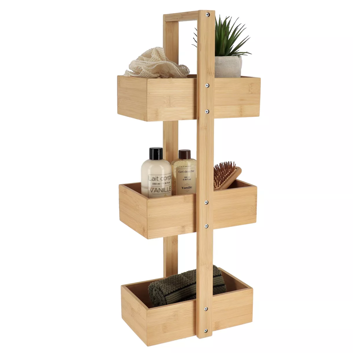 eminza Etagère de salle de bain 3 niveaux (H66 cm) Bambou Naturel