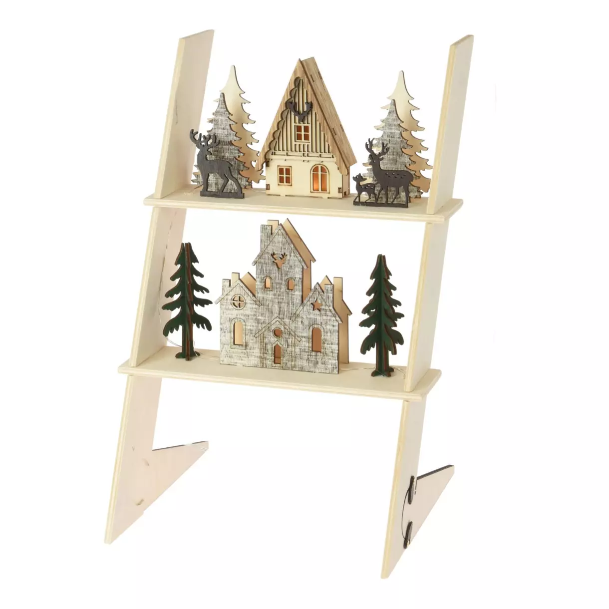 eminza Etagère Échelle (H31 cm) Maison de Noël Blanc chaud
